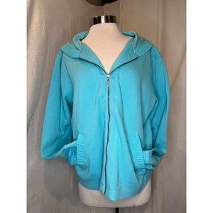 LIZ CLAIBORNE Women's Cardigan Size XL Long Sleeve Blue w Pockets and Hood